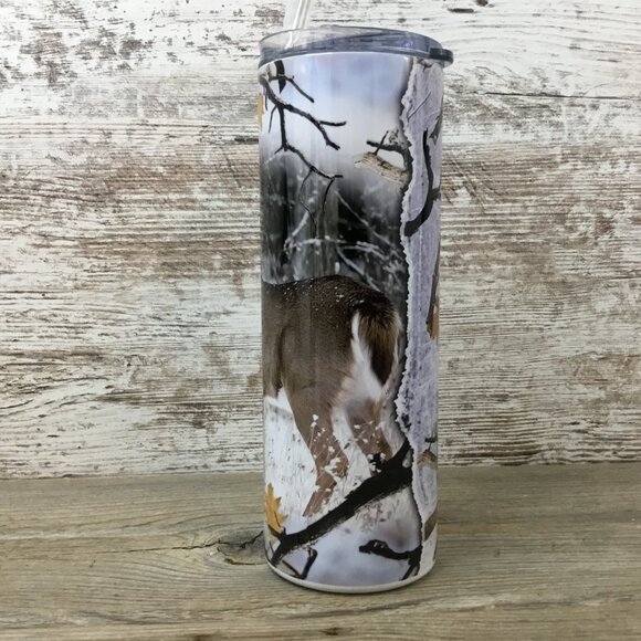 Deer Hunting Winter 20 oz Skinny Tumbler with Straw & Lid - Picture 2 of 5